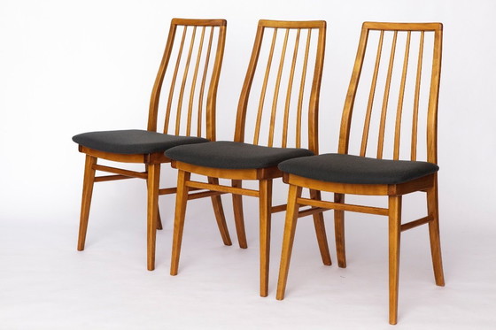 Image 1 of Set of 6 Vintage German Dining Chairs – 1960s/1970s Mid Century Beechwood Chairs, Newly Upholstered in Dark Brown Fabric
