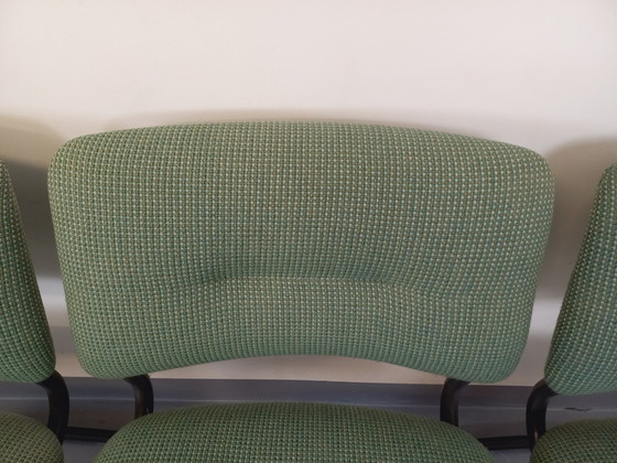 Image 1 of Suite of 4 Vintage Steelcase Style Marcel Breuer Cesca B32 Chairs in Dark Grey Metal and Green Fabric
