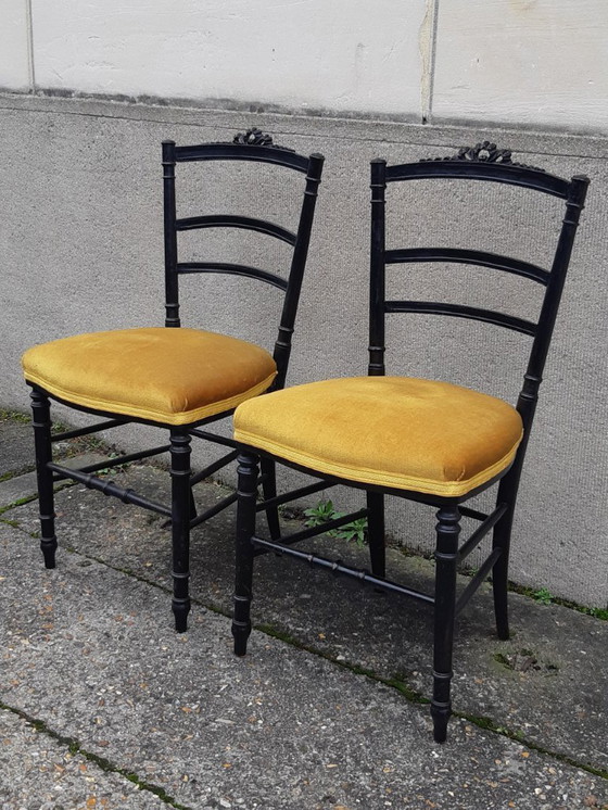 Image 1 of Coppia di sedie Napoleone III in legno annerito