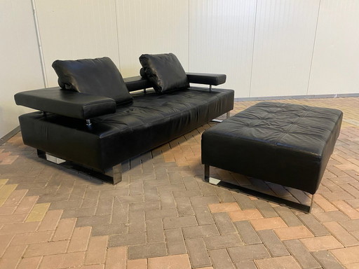 Montel Canapé 3 places en cuir véritable avec pouf