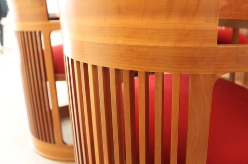 Frank Lloyd Wright "Barrel" stoelen voor Cassina, 1986 Set van 4 Rode