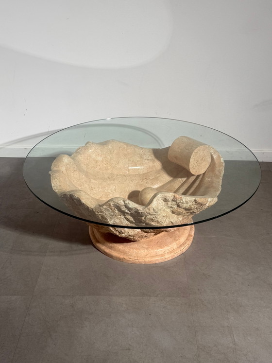 Sculptural Mactan Stone Coffee Table with Glass Top (photo 7 of 8)