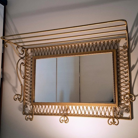 Image 1 of Vintage smeedijzeren kapstok met spiegel en Hoedenrek