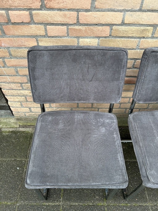 4 sedie a slitta in velluto a coste con struttura tubolare cromata