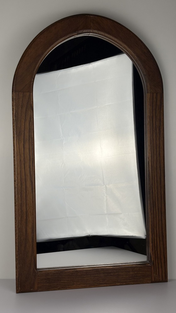Image 1 of Miroir mural vintage en bois brun foncé de style scandinave Japandi