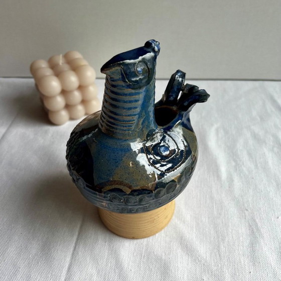 Image 1 of Sculpturaal vogelbeeldje van steengoed door Hanne Stentøj - Danish Ceramics Cobalt Blue, 1960