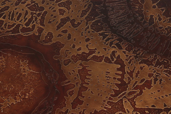 Image 1 of Tavolino brutalista con piano in rame e base in legno 1970