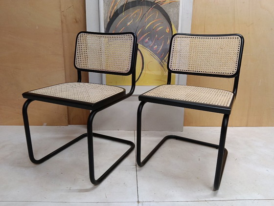 Image 1 of ALIVARMVSEVM 104. SET of 2 CESCA B32 Chairs (NEW) in Black Frame Limited Edition 