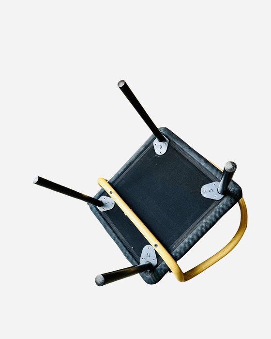 Image 1 of 4x Mandarin stoel van Ettore Sottsass voor Knoll, 1986 - Blauwe stof, armleuningen in bamboelook