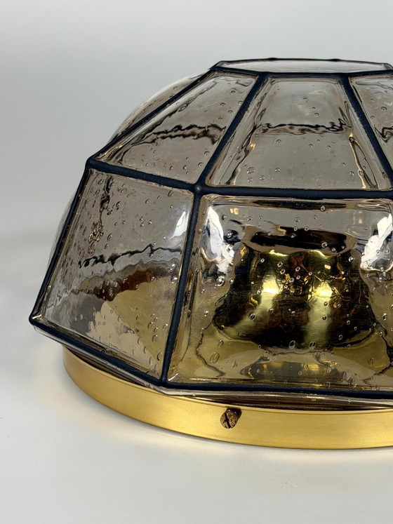 Image 1 of 1960s/70s ceiling lamp, Glashütte Limburg, Germany, Plafoniere, glass & metal