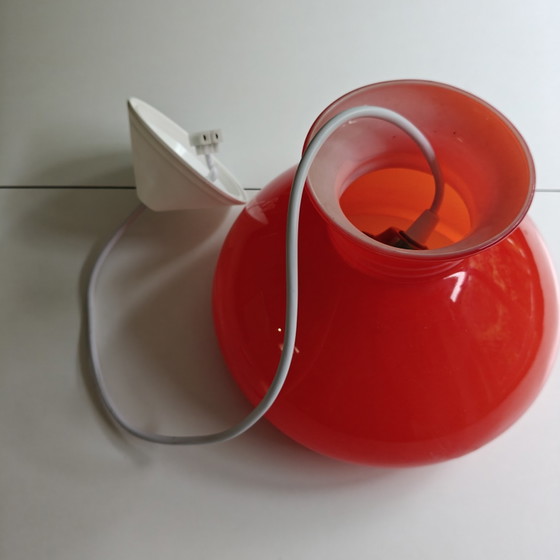 Image 1 of Vintage hanglamp uit de jaren 70 van rood opaalglas | Opnieuw bedraad | Space Age
