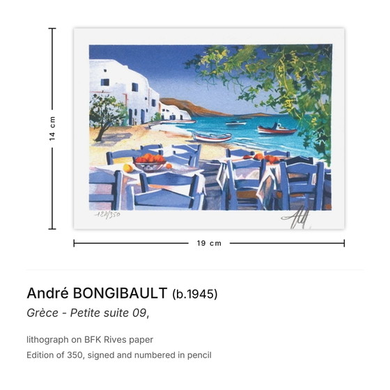André Bongibault Signed Lithograph Grèce - Petite Suite 09 – Lithographs & prints, Paper (photo 3 of 5)