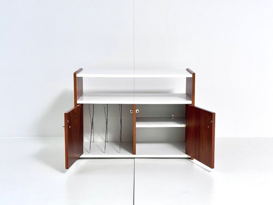 Mobile audio vintage con scomparto per vinili e ripiani, Armadi contenitori, Legno, Marrone (foto 3 di 12)