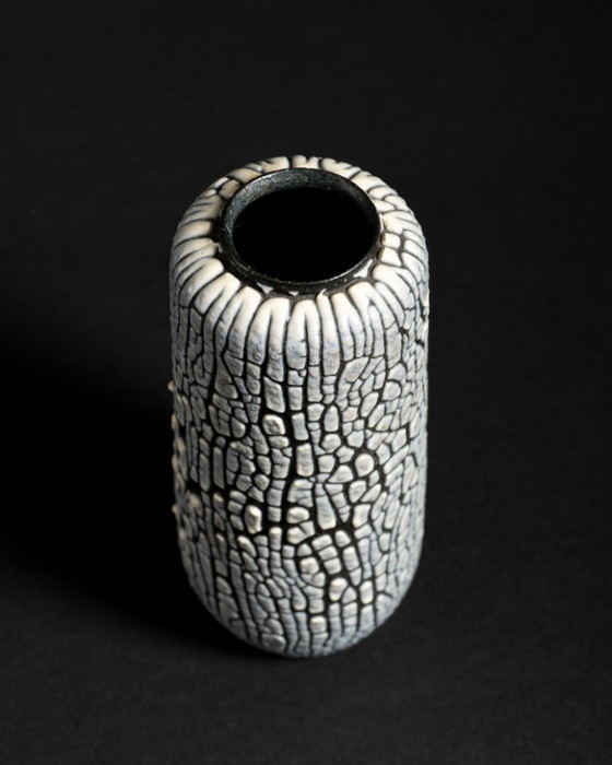 Image 1 of ALBERT KIESSLING "SNAKESKIN" Vase DUO East German Pottery REDUKTIONSGLASUR GDR