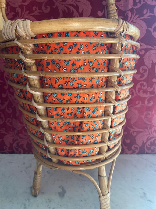 Grande boîte à couture en rotin, doublure florale d'origine, années 1960-1970 – decoratieve objecten, Textile (photo 2 of 6)