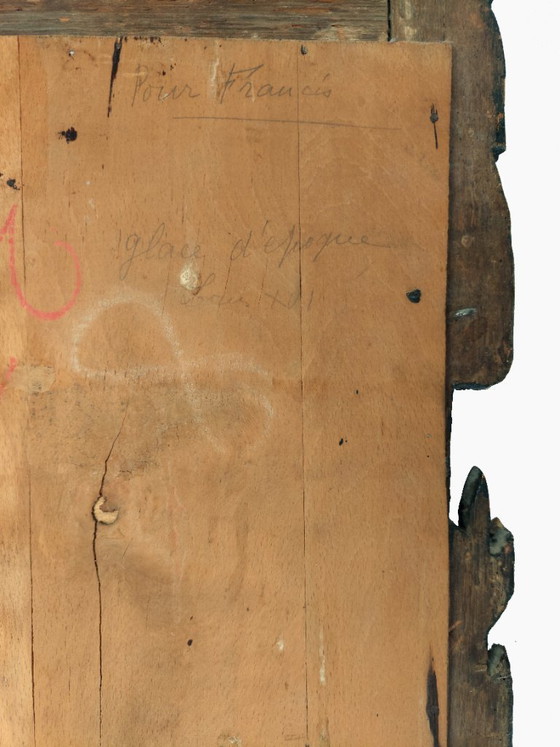 Image 1 of Spiegel uit de Lodewijk XVI-periode, vervaardigd uit gesneden en verguld hout – 18e eeuw
