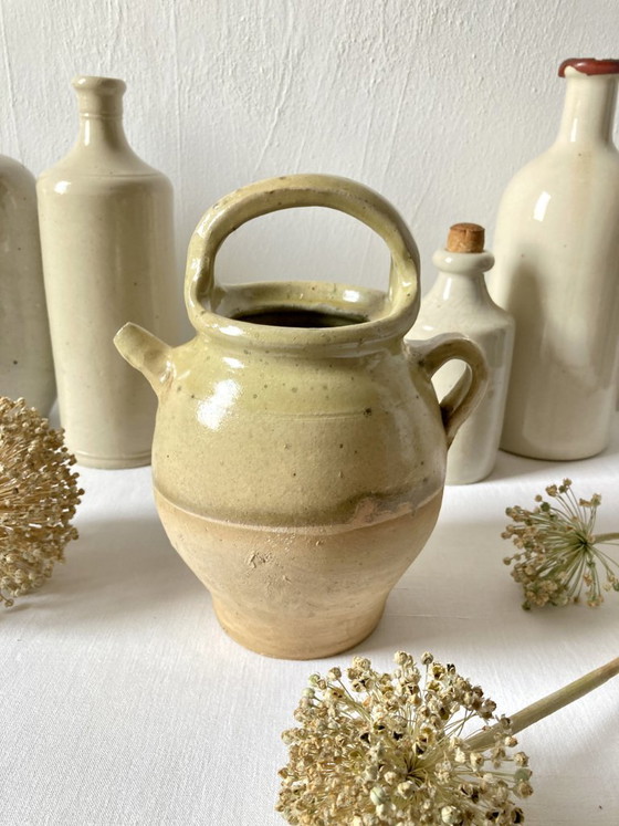 Antique small goatskin jug in ochre glazed stoneware – Vases, Ceramic (photo 9 of 9)