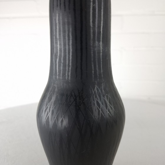 Image 1 of Vintage black earthenware vase 70s wabi sabi japandi