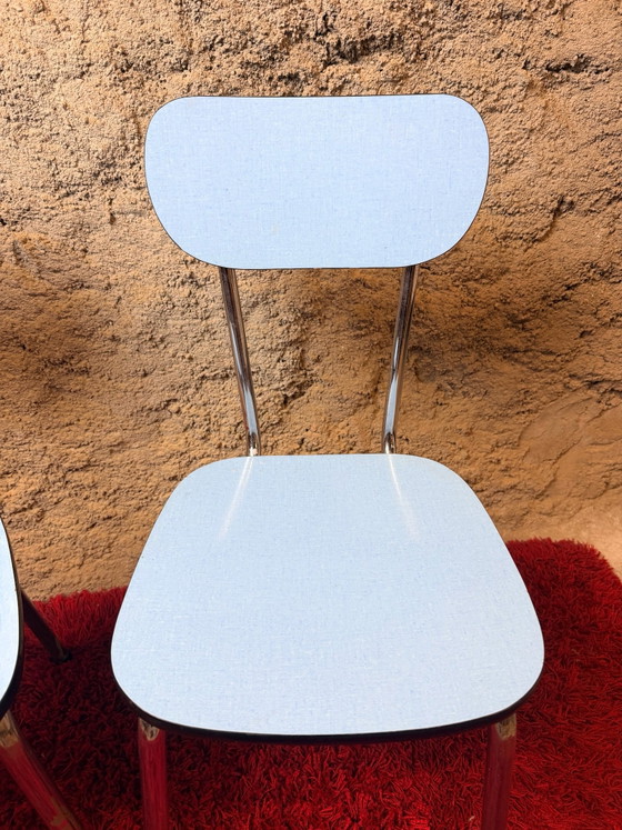 Pair of blue Formica chairs - Vintage 70s, Dining chairs, Metal, Chrome, Black (photo 2 of 15)