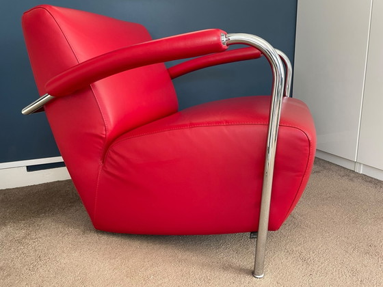 Leolux skylla rood lederen fauteuil – Leer, Chroom (photo 2 of 5)