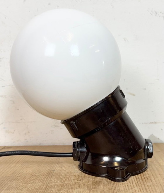 Image 1 of Vintage Brown Bakelite Wall Light with Milk Glass, 1970s