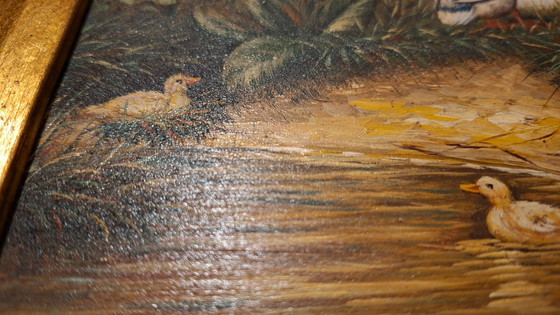 Image 1 of Topstuk: Authentieke Jan Hendrik Verburgh – "Familie Eenden" – Monumentale 19e-eeuwse Biggs & Sons Lijst