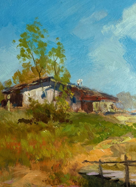 Image 1 of Original Oil Painting Nature River Landscape The Road Leading Home