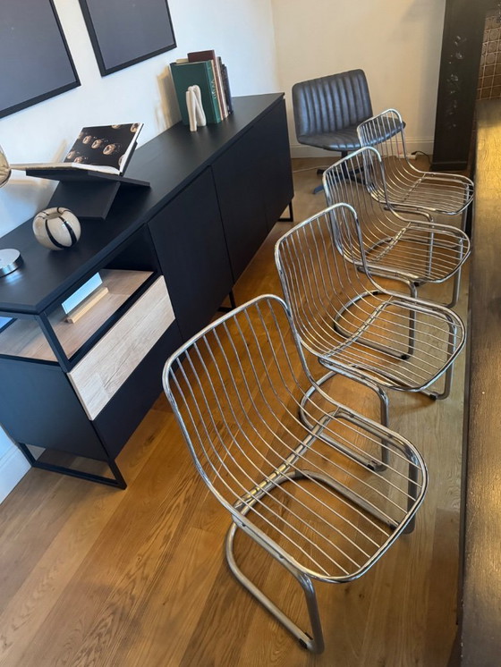 Image 1 of 4x vintage draadstaal slede stoelen 