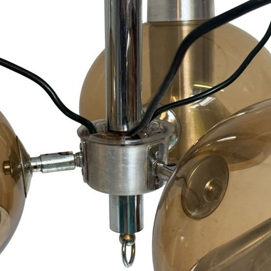 Image 1 of Mushroom hanging pendant with three spheres - Space Age / Pop Art - Including adjustable power cord and ceiling canopy - Smoked 
