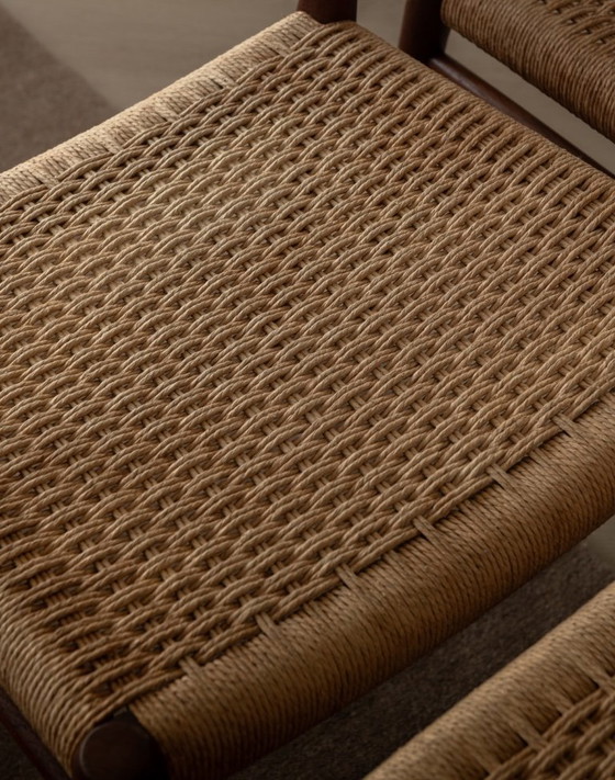 Image 1 of Vintage Danish Dining Chairs Model 75 by Niels Otto Møller for J.L. Møllers Møbelfabrik, Teak Paper Cord Chairs, 1950s, Set of 4