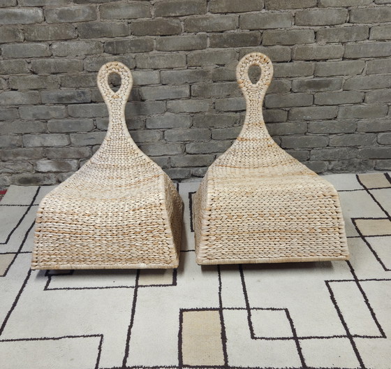 Image 1 of Pair of vintage 1970s woven natural fiber armchairs