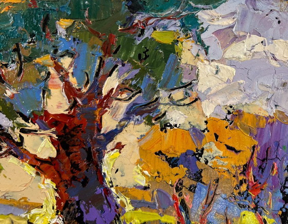 Image 1 of Original Oil Painting Summer Nature Landscape The heat hangs over the field