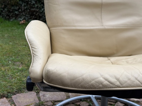 Image 1 of Vintage Ikea Malung armchair & footstool, 1999, cream white, 90s design