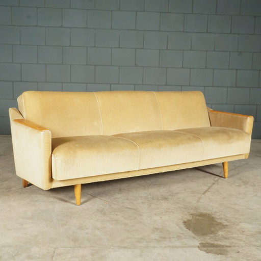 Sofá/sofá cama vintage - Terciopelo beige - Años 60 – 3 5 zitsbanken, Textile