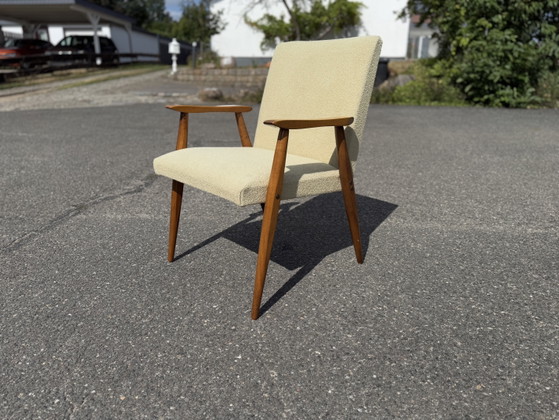 Mid Century Armchair Beige Vintage Easychair – Wood, Textile (photo 5 of 11)