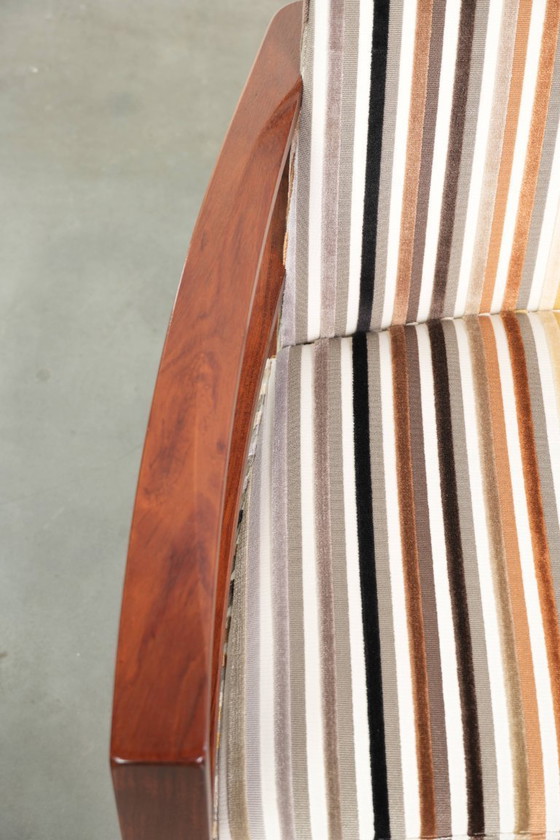 Image 1 of 4 sillas de comedor exclusivas de diseño Art Déco de Schuitema, pertenecientes a la serie Decoforma, con tapicería de tela de lu