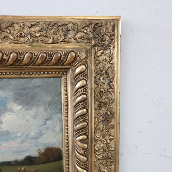 Image 1 of Olieverfschilderij op paneel, Landschap met begroeiing, gesigneerd V. Bussolino, Italië, 19e eeuw.