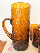 6x Verres à Eau Vintage + Carafe Marron Verre Fumé Années 70