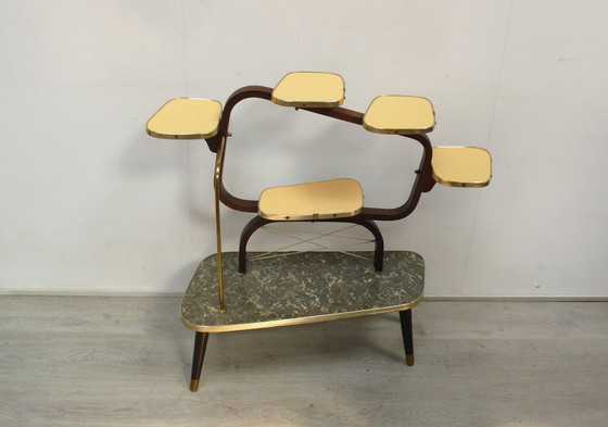 Image 1 of 50s 60s large flower stand flower etagere 6 levels, with bentwood frame and formica, Rockabilly Mid - Century era