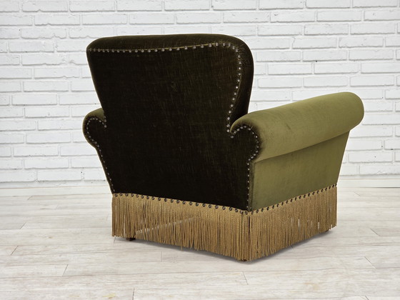 Image 1 of 1970s Danish Lounge Chair, Low, Furniture Velour, Ash Wood Legs