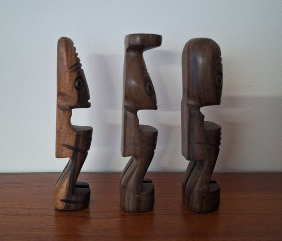 Set van 3 vintage houten Taíno / Tiki beeldjes, Beeldhouwkunst, Bruin (foto 5 van 5)