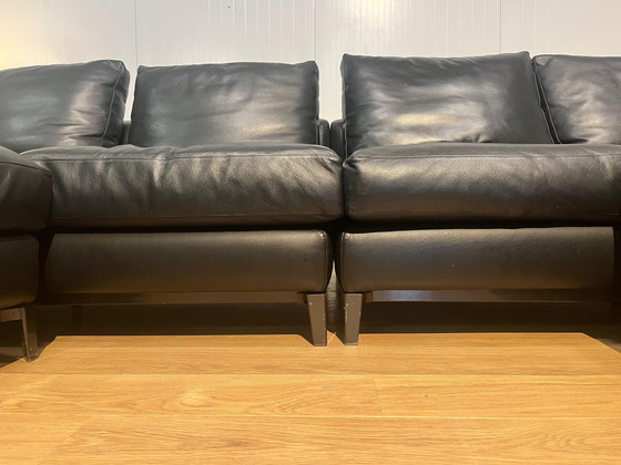 Image 1 of Minotti Andersen 4-Delige Zwarte Leren Hoekbank 