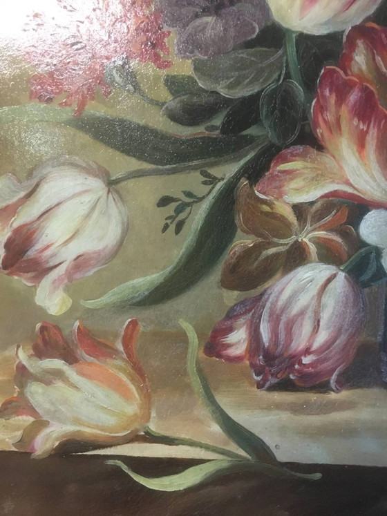 Composición de ramo de flores sobre lienzo 91x71. – Pinturas y dibujos, Wood, Canvas, Vintage (photo 5 of 13)