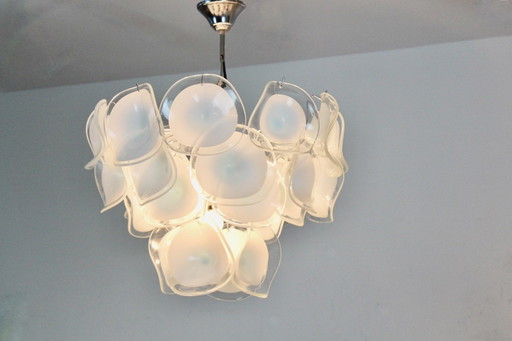 Lustre Vistosi en verre de Murano soufflé à la main blanc, Italie