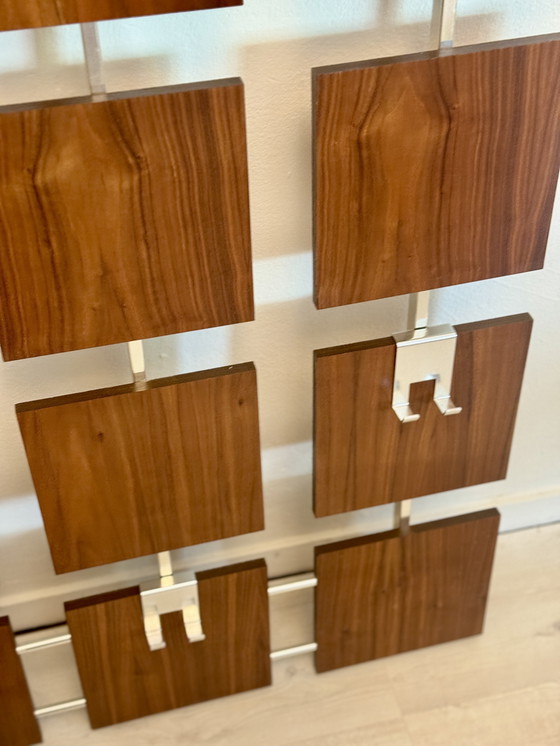 Image 1 of Vintage wall coat rack 1960s teak with chrome