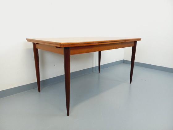 Image 1 of Rectangular Scandinavian-style vintage dining table from the 1950s/60s in teak with extensions