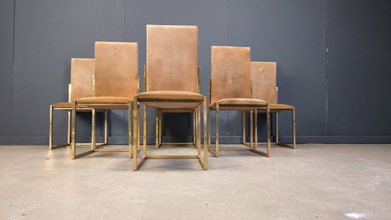 Image 1 of Vintage messing eetkamerstoelen van Belgochrom, set van 6 - jaren 70