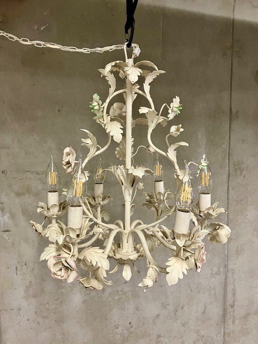 🇮🇹 Lampadario in metallo bianco in stile fiorentino