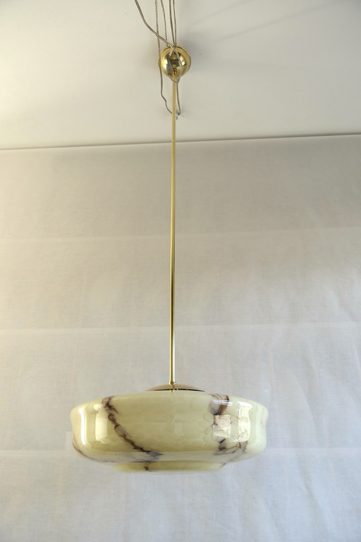 Art Deco Ceiling Lamp Marbled Glass Beige Brown