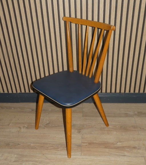 50er Jahre Stuhl Sprossenstuhl Tacke fifties Küchenstuhl Holz blau rockabilly